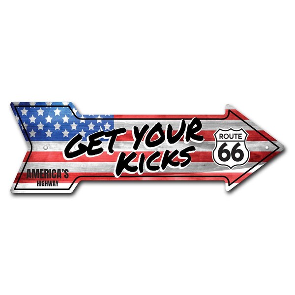 Signmission Get Your Kicks Route 66 Arrow Sign Funny Home Decor 18in Wide P-ARROW-999847 - main
